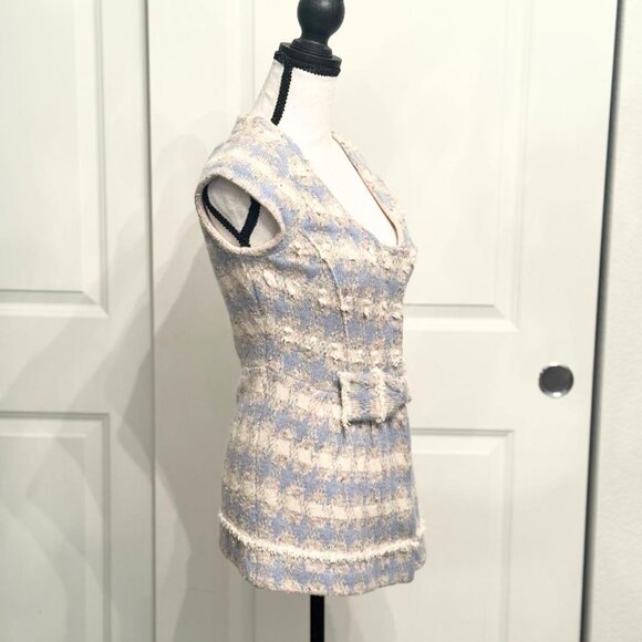 Charlie & Robin Light Blue Cream Wool Short Sleeve Sweater Vest w/Bow, XS - Picture 2 of 5